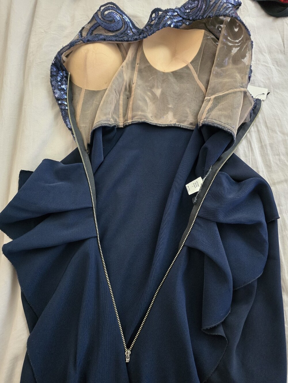 (NWT) Nicole Bakti "Aida" Halterneck Elegant Navy Sequin Racerback Evening Dress - Picture 10 of 14